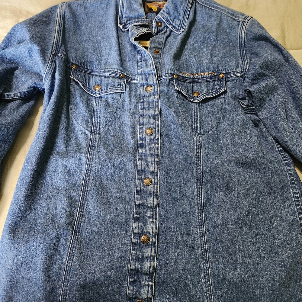 Harley Davidson blue denim long sleeve shirt